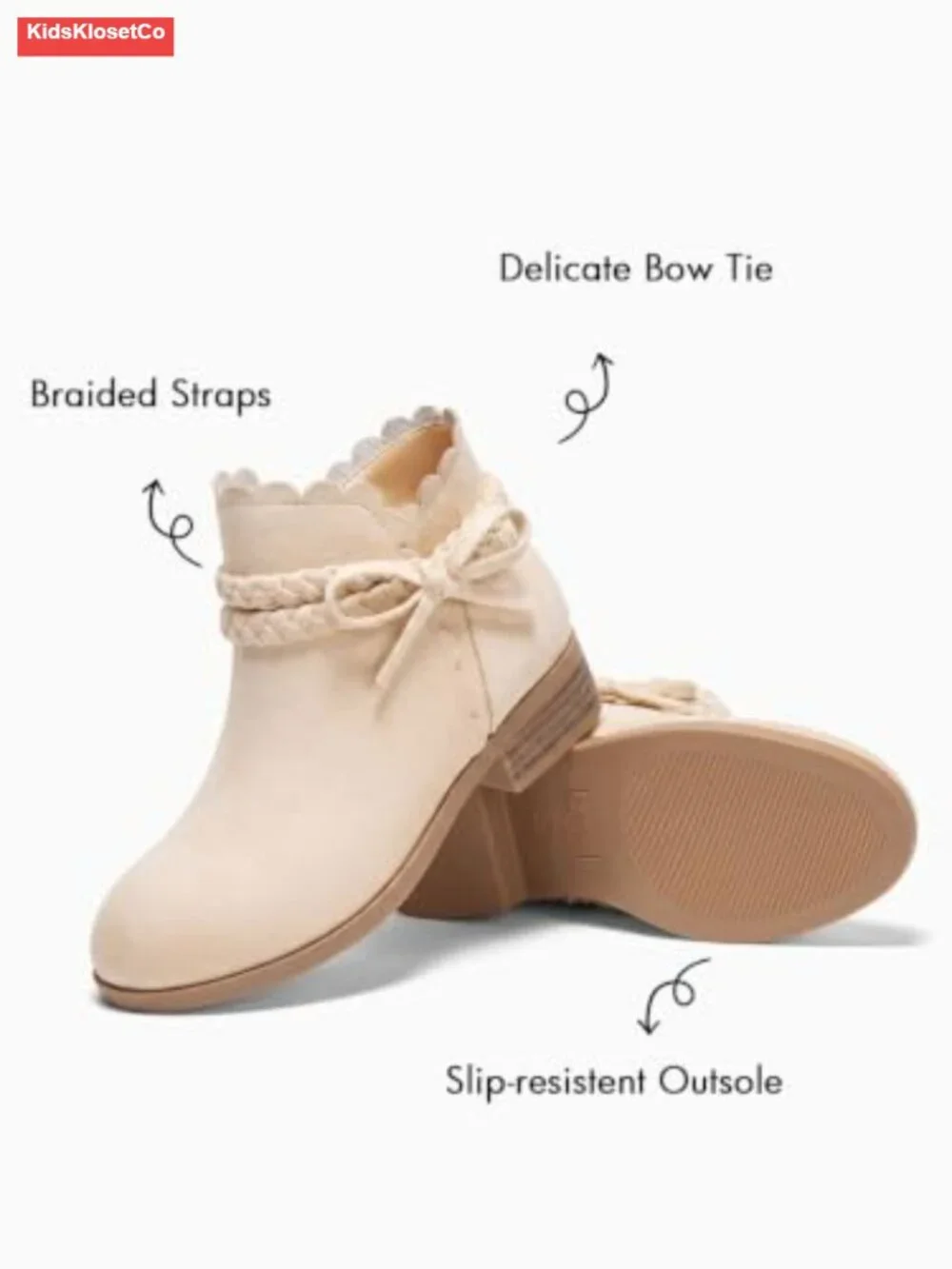 Girls Ankle Boots Low Heel Zip Faux Suede Bow Braided Dress Booties